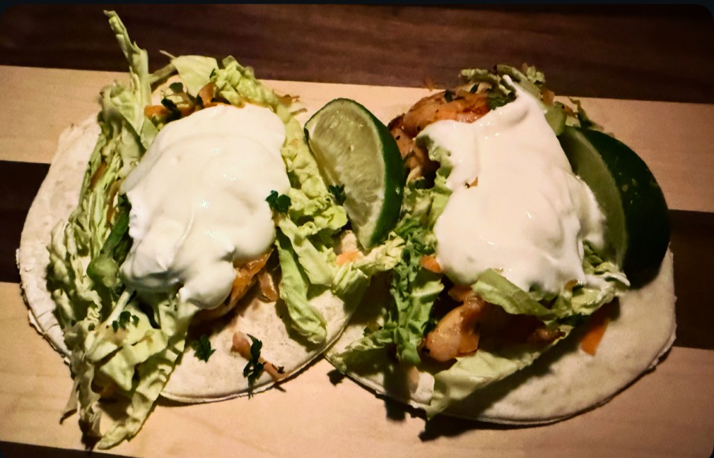 Grilled Shrimp Tacos with Cabbage Slaw and Lime&nbsp;Crema