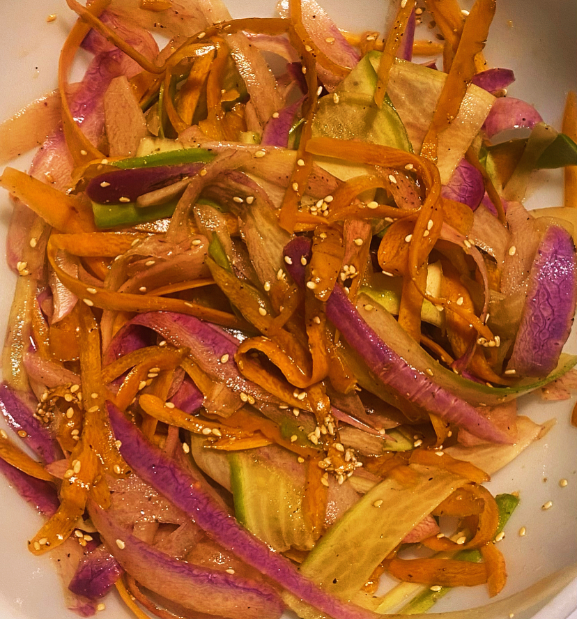 Daikon, Radish, and Carrot Ribbons with Sesame Dressing – Aprile's Kitchen